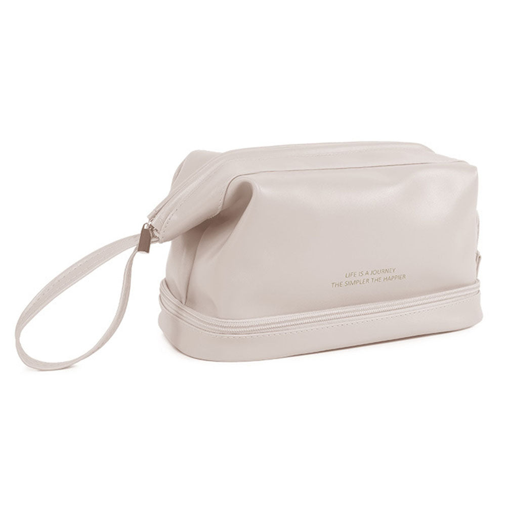 HK8182 Double Layer PU Leather Makeup Bag Portable Travel Zipper Cosmetics Carrying Bag HK8182 Double Layer PU Leather Makeup Bag Portable Travel Zipper Cosmetics Carrying Bag